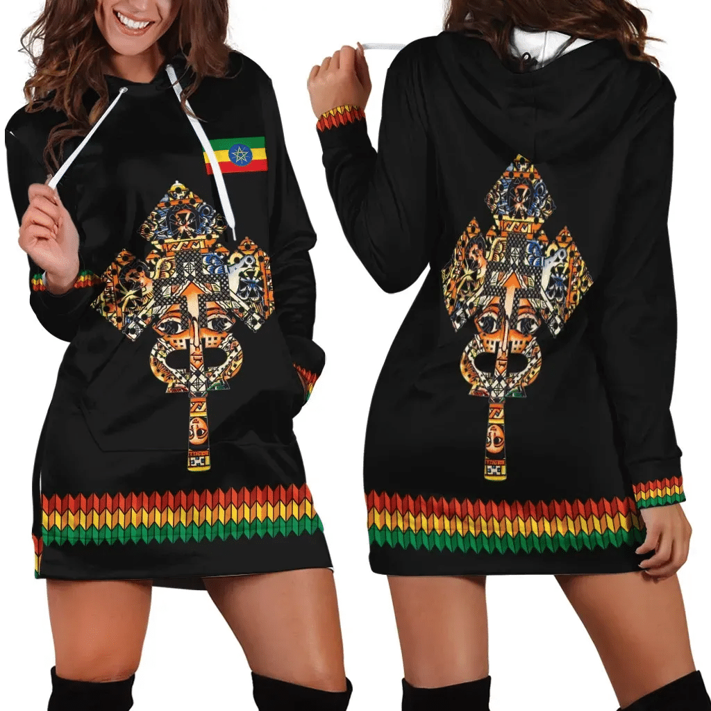 Ethiopian Hoodie Dress Habesha Holy Cross Black