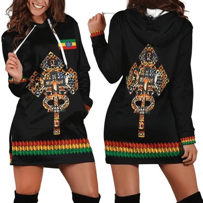 Ethiopian Hoodie Dress Habesha Holy Cross Black