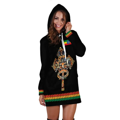 Ethiopian Hoodie Dress Habesha Holy Cross Black