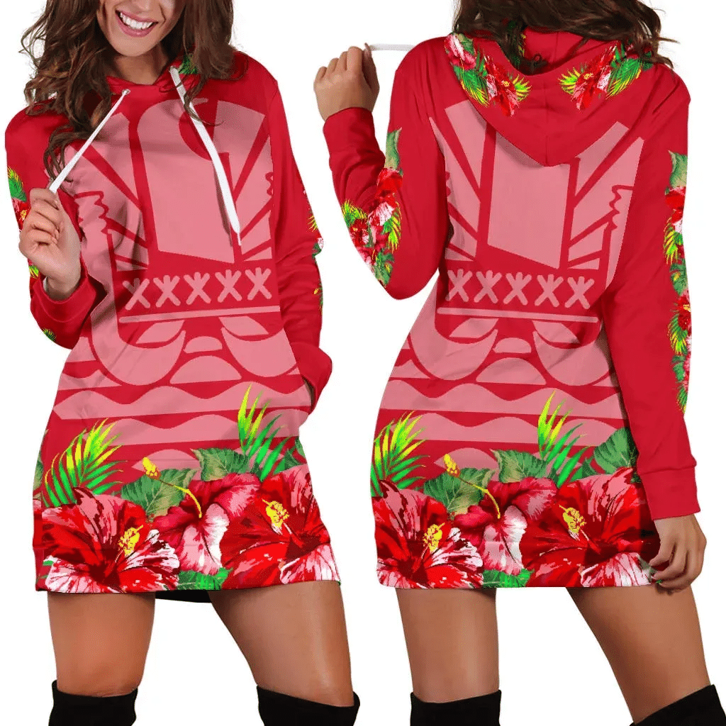 French Polynesia Women's Hoodie Dress Hibiscus Style B