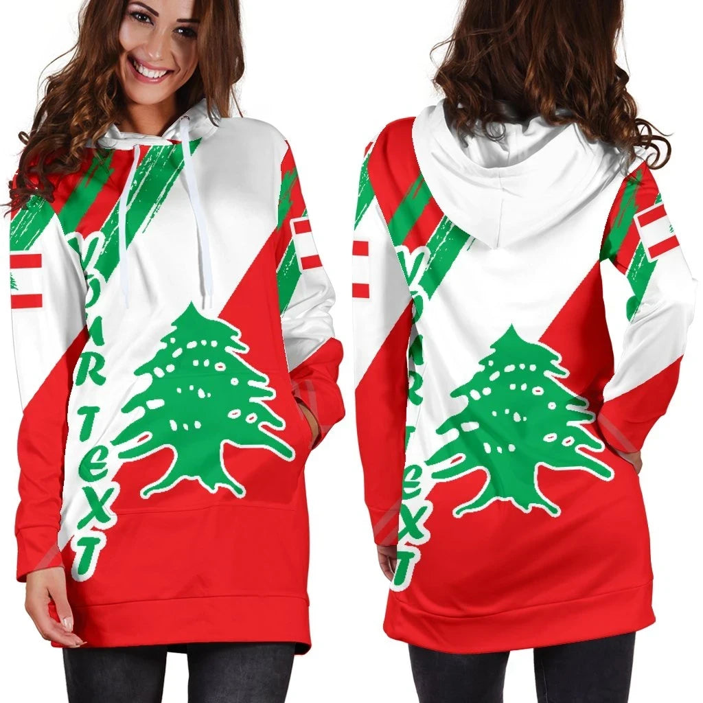 Lebanon Personalised Women's Hoodie Dress Lebanon Flag Polygon Style BN1524