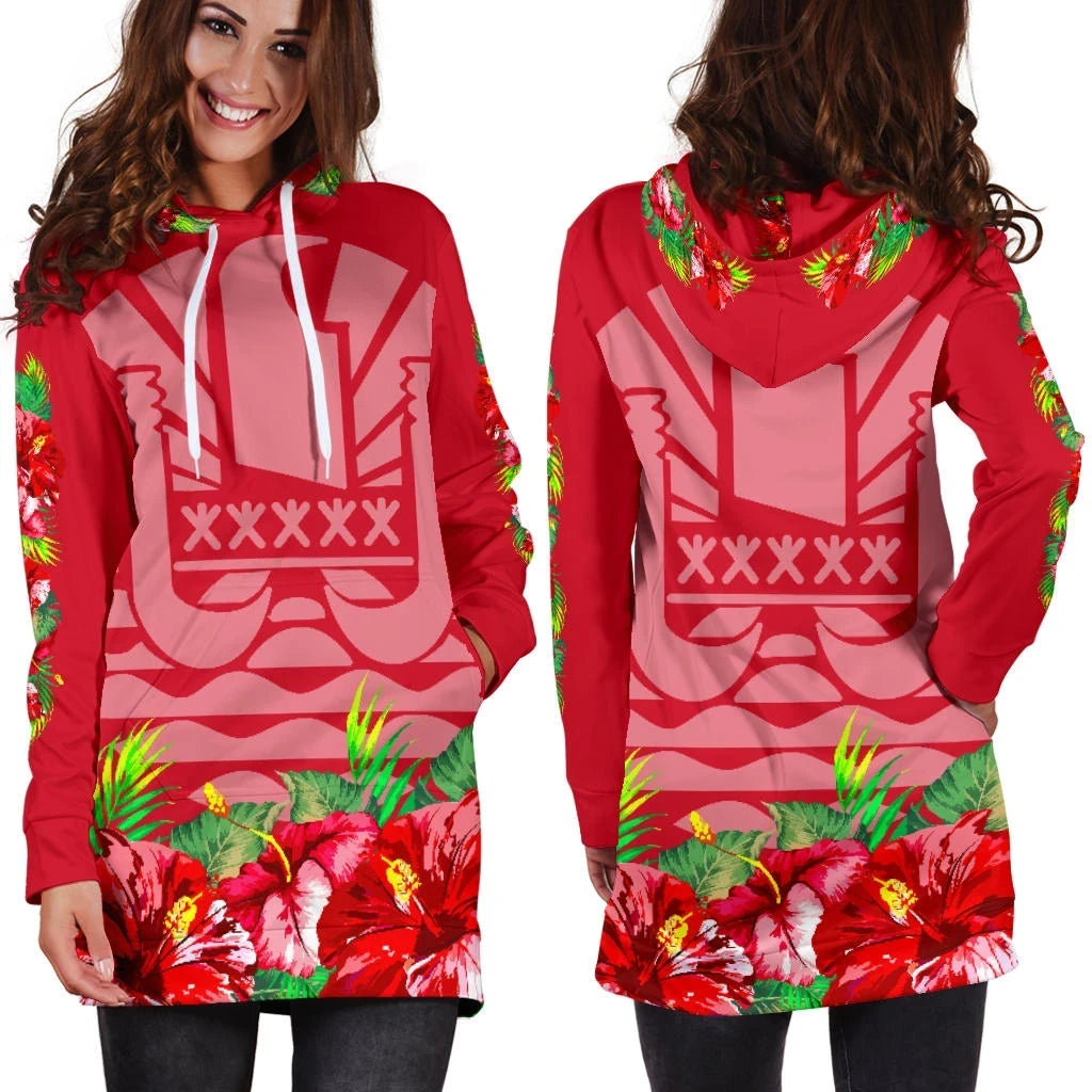 French Polynesia Women's Hoodie Dress Hibiscus Style B