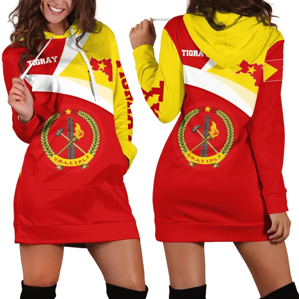 Tigray Hoodie Dress, Tigray Flag Maps Red