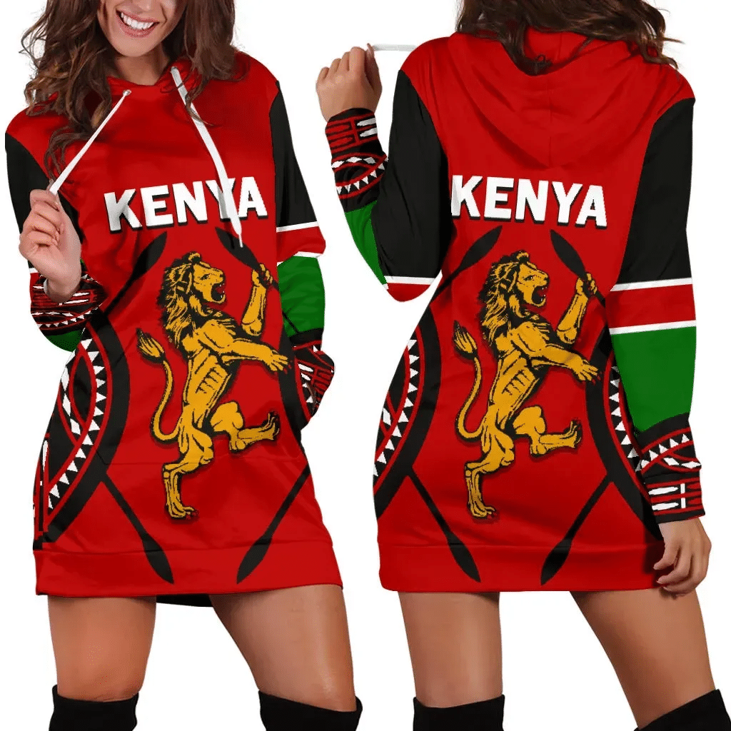 Kenya Lion Hoodie Dress Maasai Shield K4