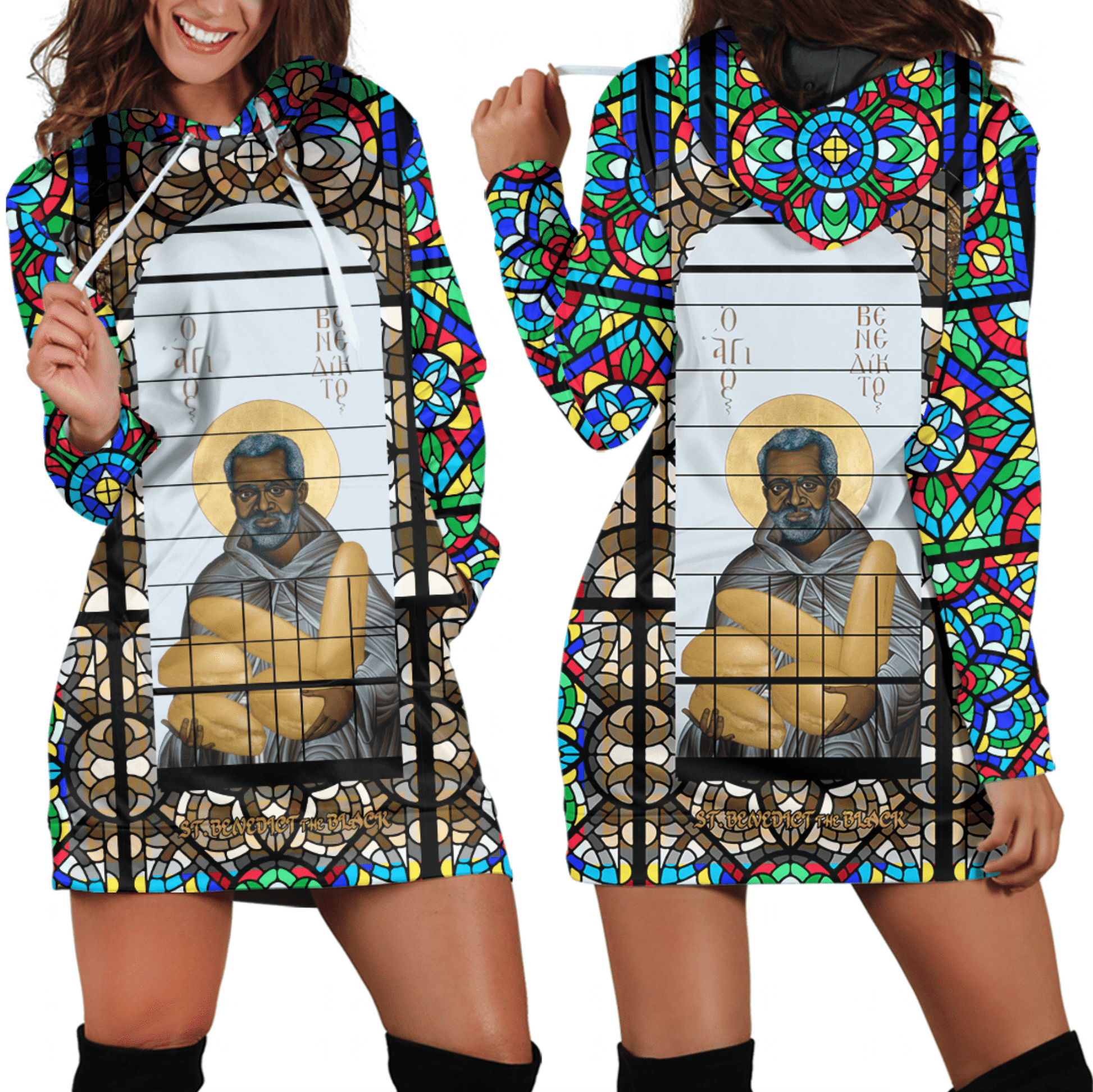 Clothing Saint Benedict of the African On Stained Glass Hoodie Dress