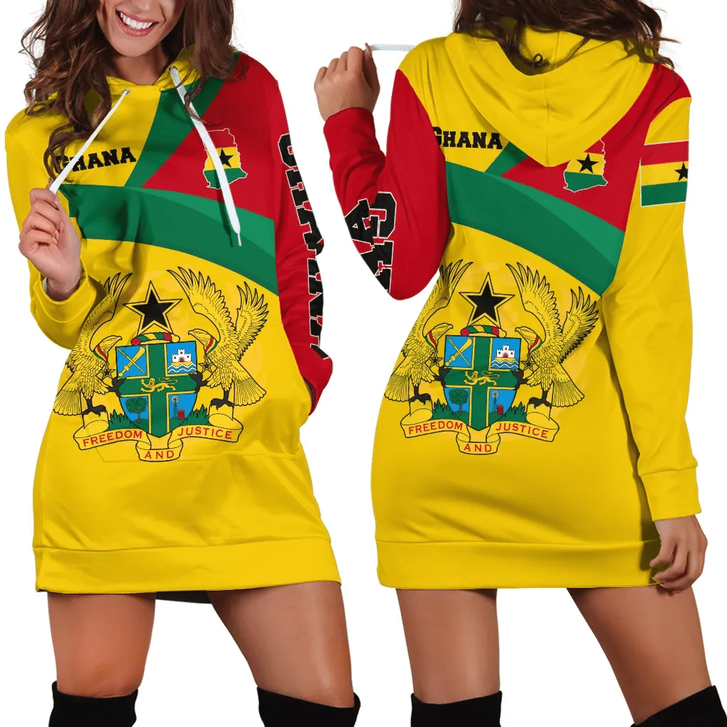 Ghana Hoodie Dresses, Ghana Flag Maps Yellow