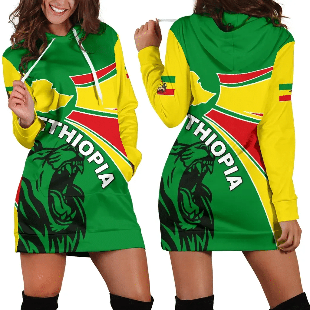 Ethiopia Hoodie Dress, Ethiopia Round Coat Of Arms Lion Women