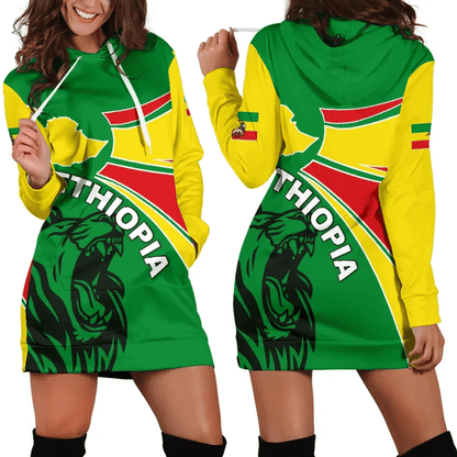 Ethiopia Hoodie Dress, Ethiopia Round Coat Of Arms Lion Women