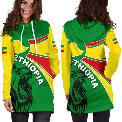 Ethiopia Hoodie Dress, Ethiopia Round Coat Of Arms Lion Women