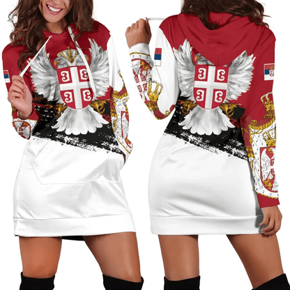 Serbia Hoodie Dress Serbian White Eagle