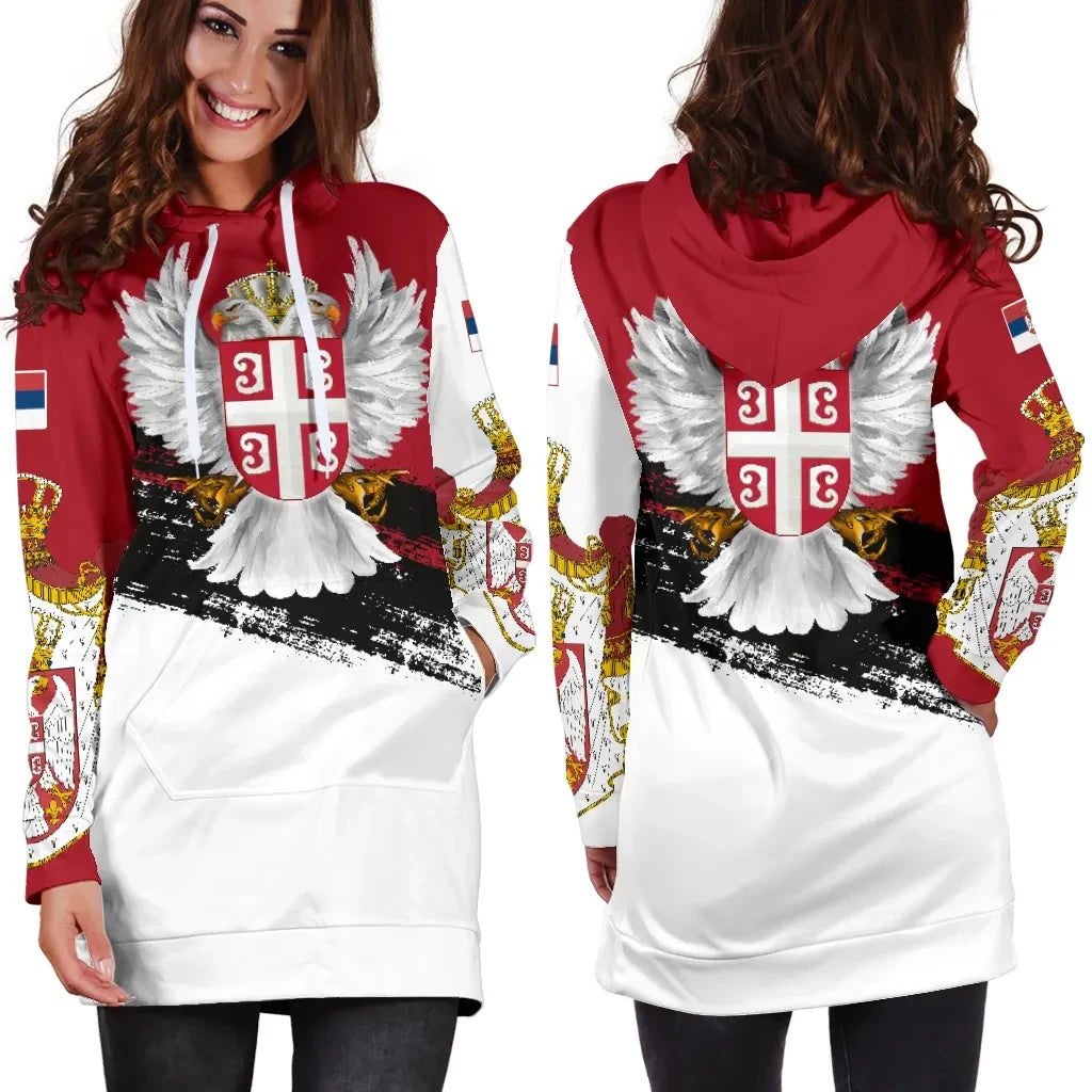 Serbia Hoodie Dress Serbian White Eagle