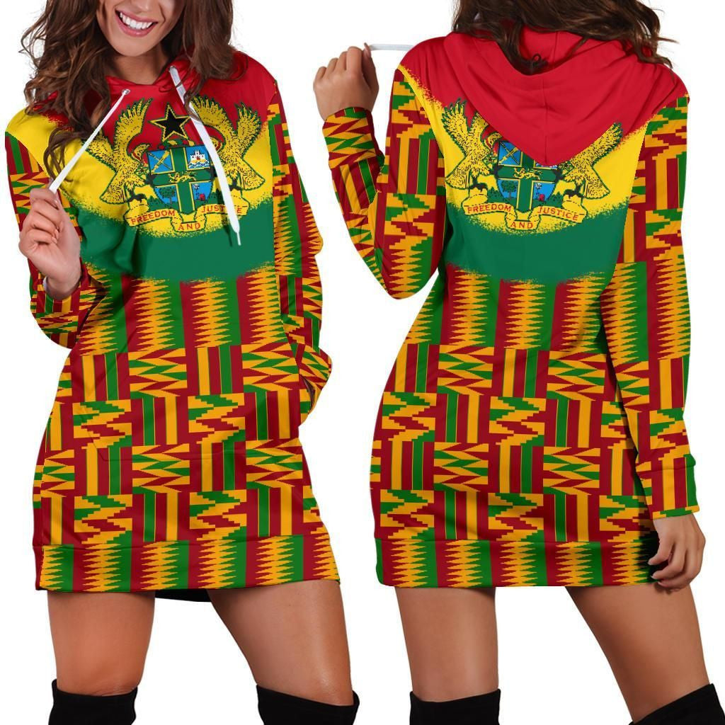 Ghana Women's Hoodie Dress Kente Cloth TH5