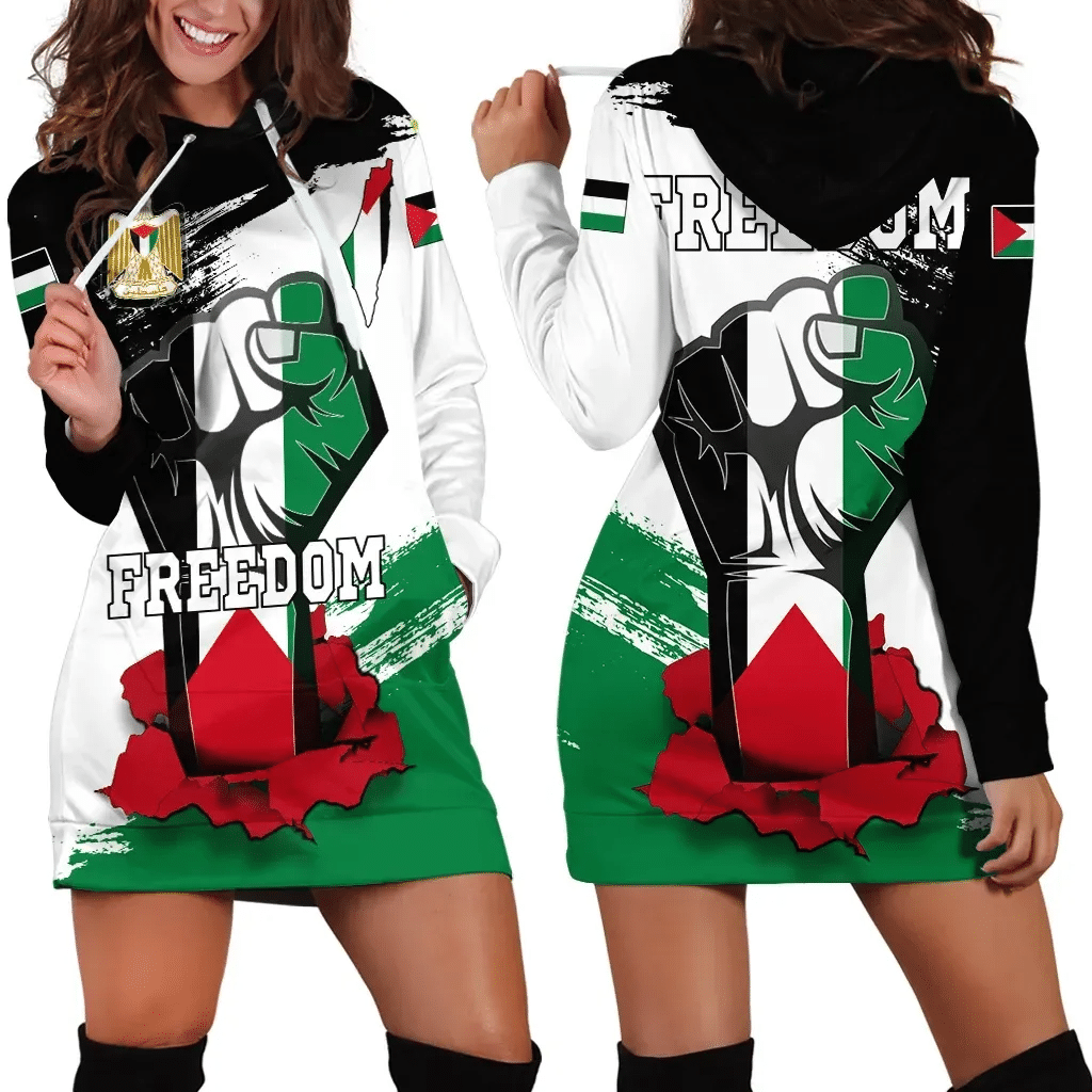 Palestine Freedom Hoodie Dress Flag and Map