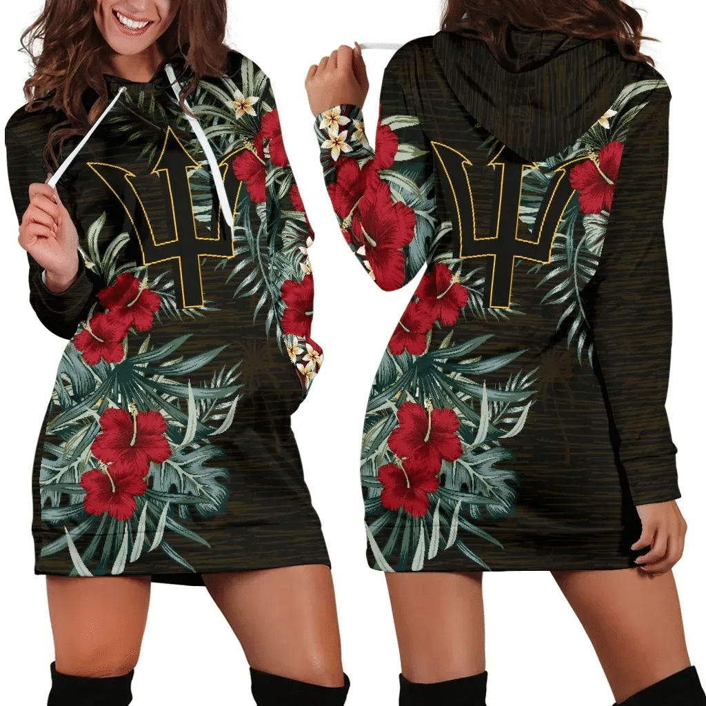 Barbados Hibiscus Hoodie Dress