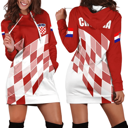 Croatia Hoodie Dress Flag Red Color