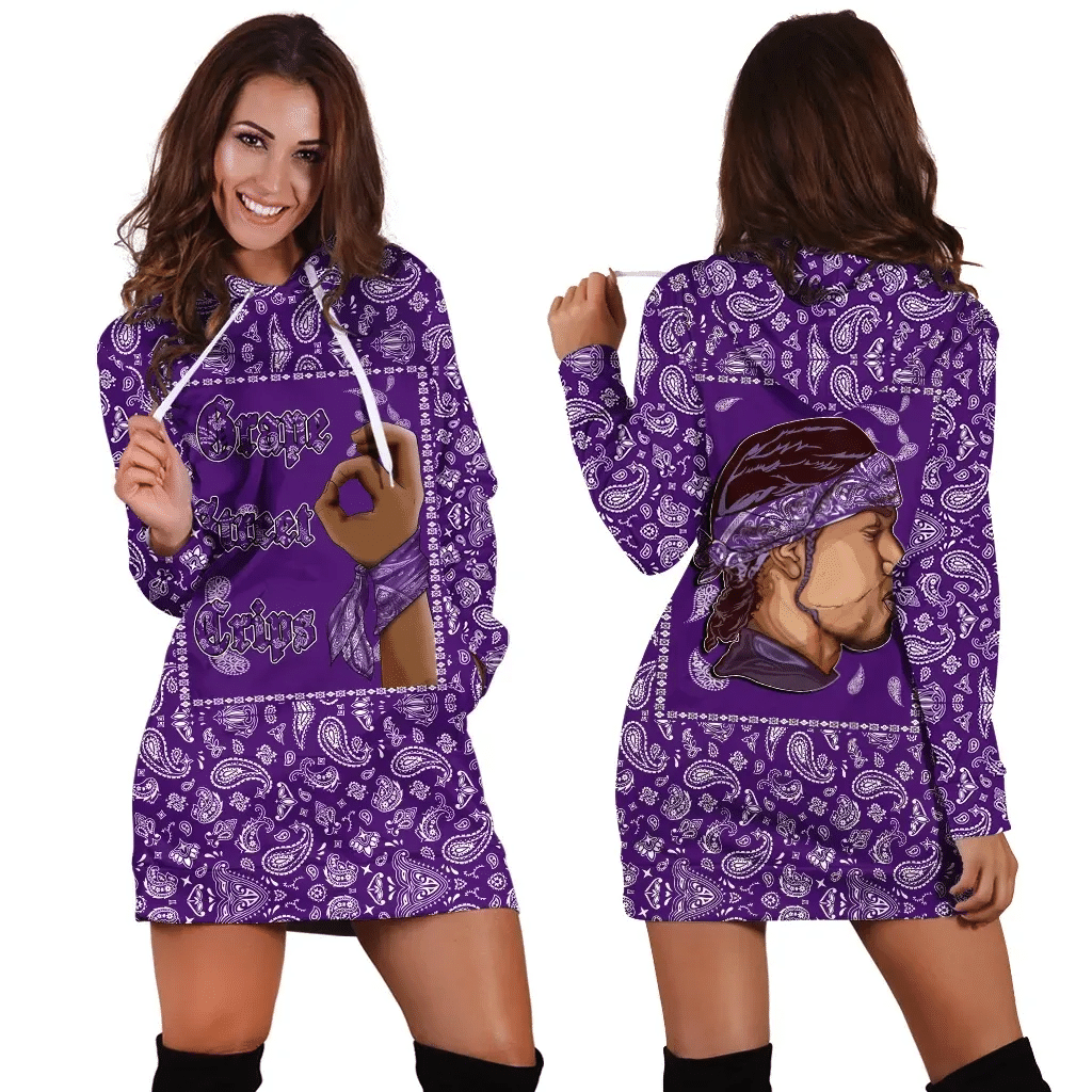 Grape Street Crips Gang Sign Hoodie Dress Purple Bandana