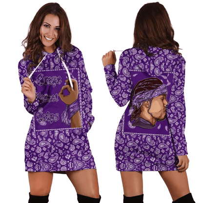 Grape Street Crips Gang Sign Hoodie Dress Purple Bandana