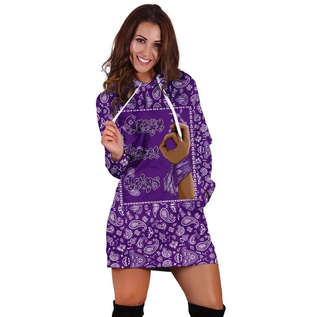 Grape Street Crips Gang Sign Hoodie Dress Purple Bandana