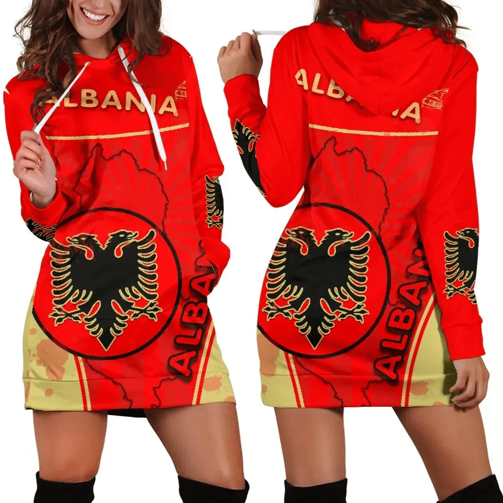 Albania Women Hoodie Dress Circle Stripes Flag Version