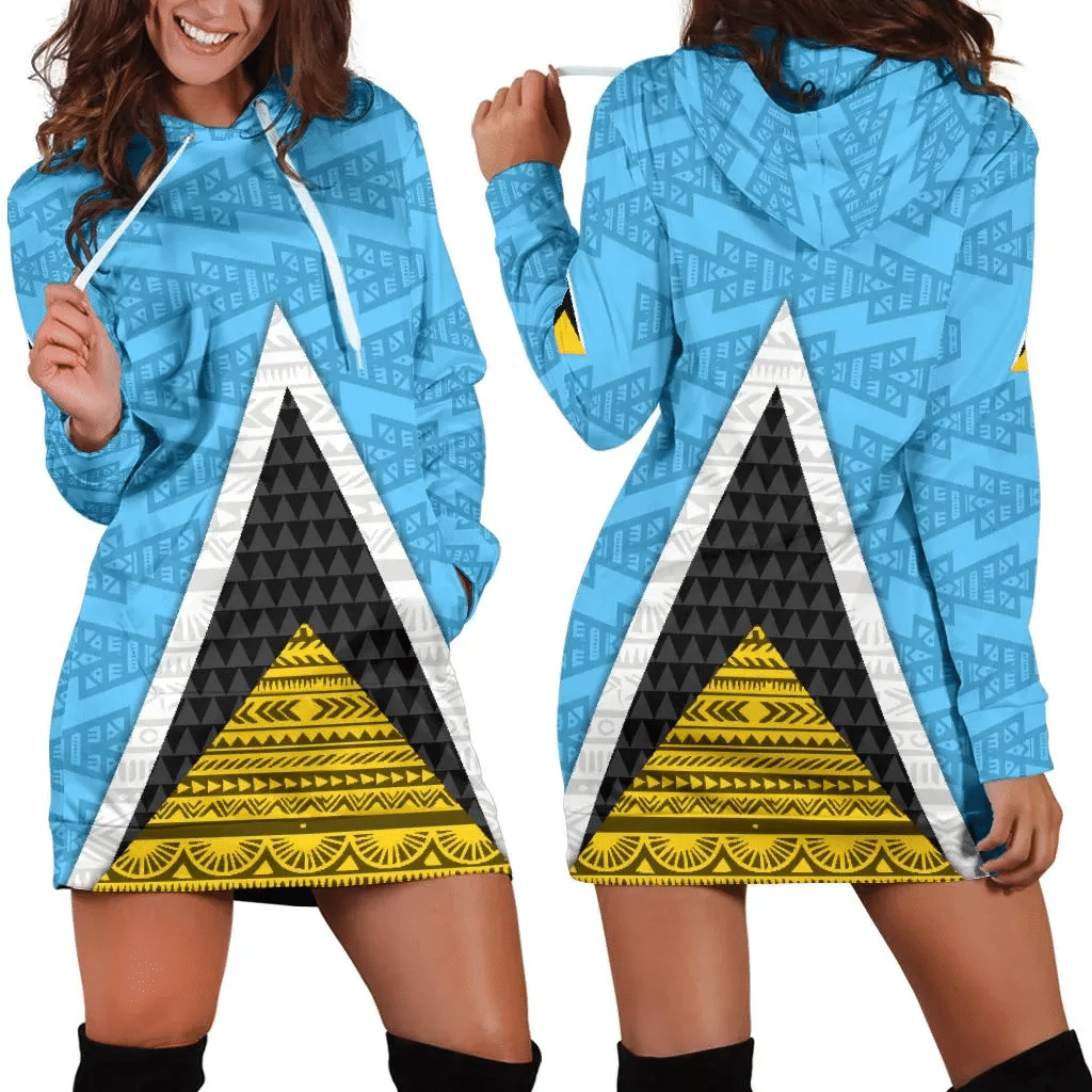 Saint Lucia Flag Hoodie Dress Triangle Cerulean Blue K4