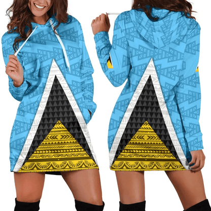Saint Lucia Flag Hoodie Dress Triangle Cerulean Blue K4