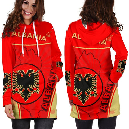 Albania Women Hoodie Dress Circle Stripes Flag Version
