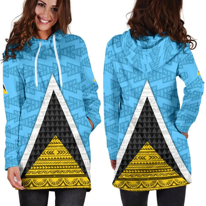 Saint Lucia Flag Hoodie Dress Triangle Cerulean Blue K4