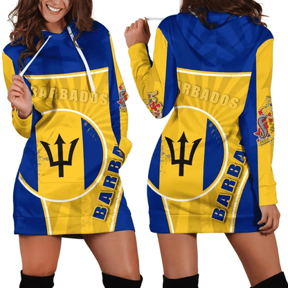 Barbados Hoodie Dress Circle Stripes Flag Proud Version
