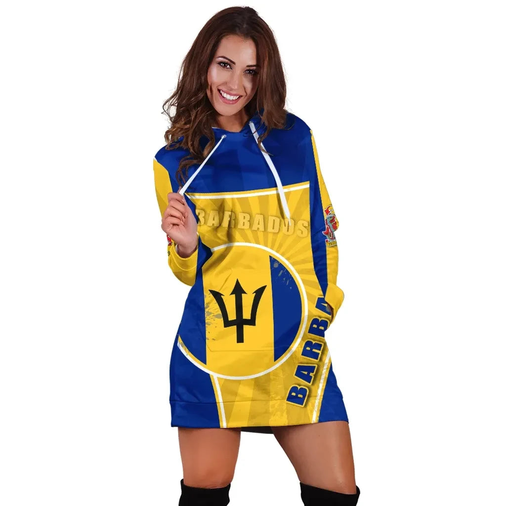Barbados Hoodie Dress Circle Stripes Flag Proud Version