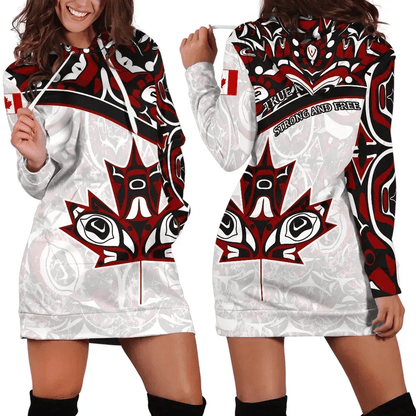 Canada Day Hoodie Dresses Haida Maple Leaf Style Tattoo White
