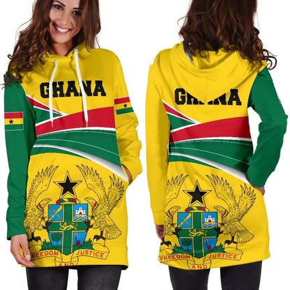 Ghana Hoodie Dress, Ghana Strong Coat of Arms Women Green