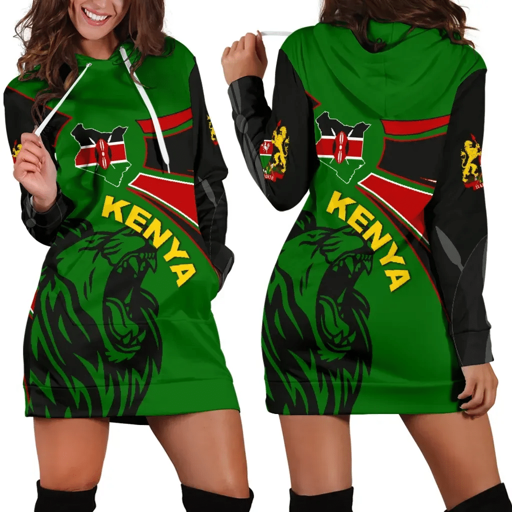 Kenya Hoodie Dress, Kenya Round Coat Of Arms Lion