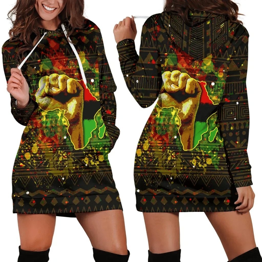 African Black Power Women's Hoodie Dress B