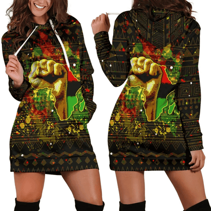 African Black Power Women's Hoodie Dress B