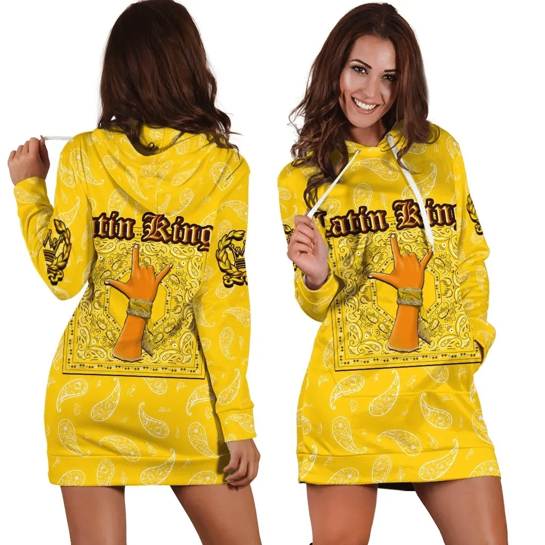 Latin Kings Gang Hoodie Dress Yellow Bandana Pattern