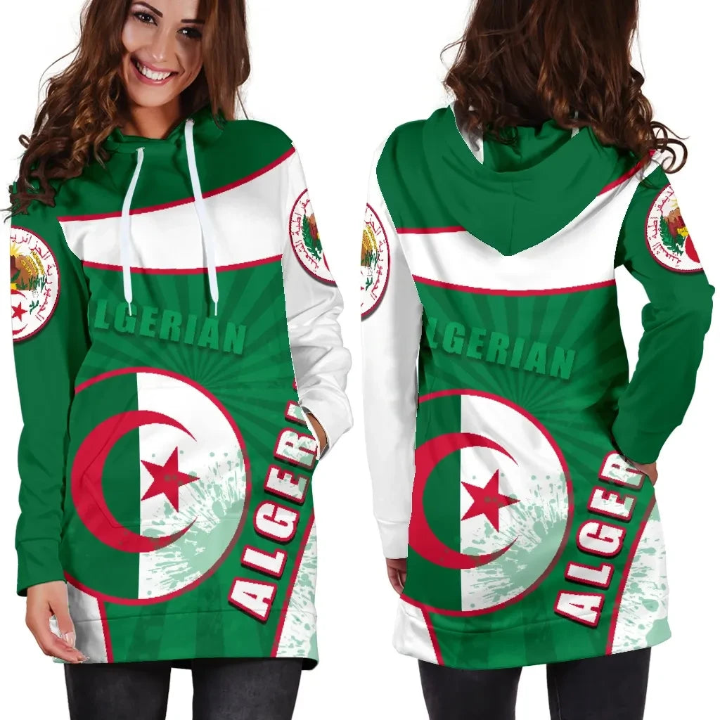 Algeria Women's Hoodie Dress Circle Stripes Flag Special