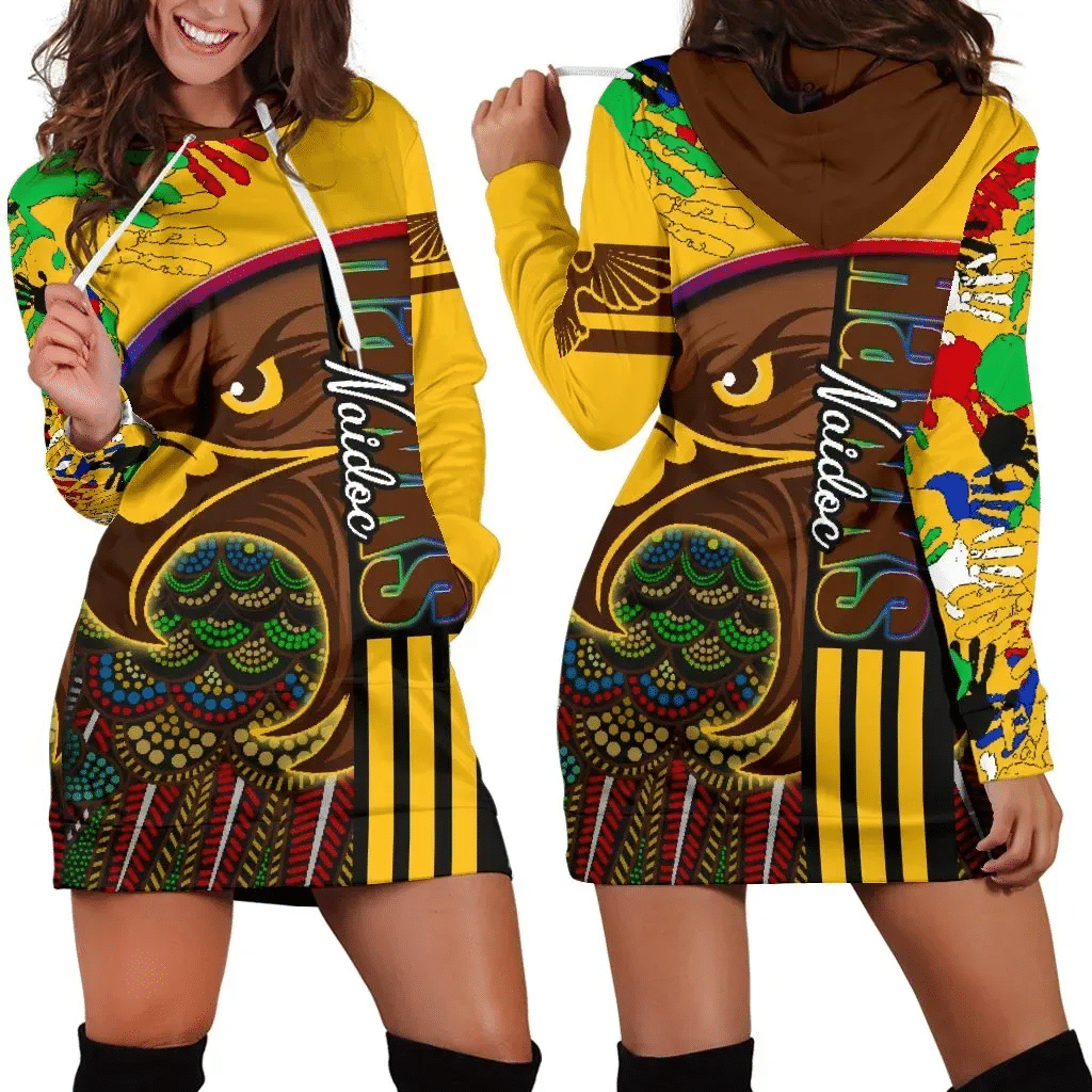 Pride Hawks Women's Hoodie Dress Hawthorn Naidoc Week Aboriginal Version Special