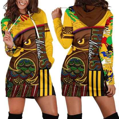 Pride Hawks Women's Hoodie Dress Hawthorn Naidoc Week Aboriginal Version Special