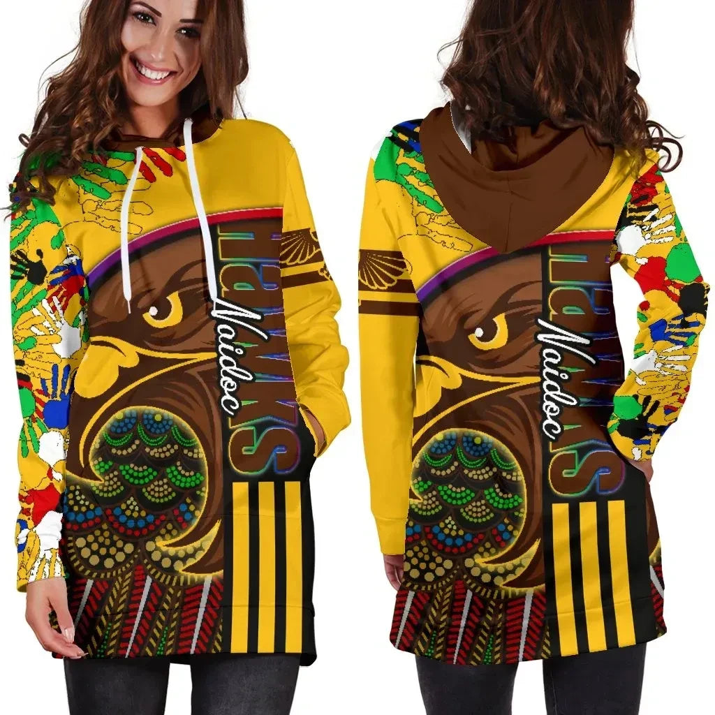 Pride Hawks Women's Hoodie Dress Hawthorn Naidoc Week Aboriginal Version Special