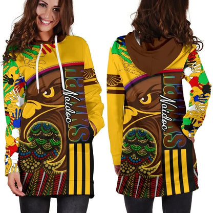 Pride Hawks Women's Hoodie Dress Hawthorn Naidoc Week Aboriginal Version Special