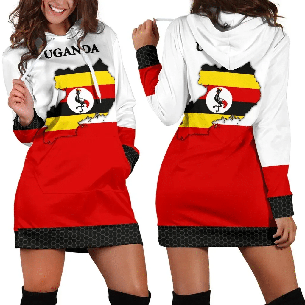 Uganda Hoodie Dress Map Women A5