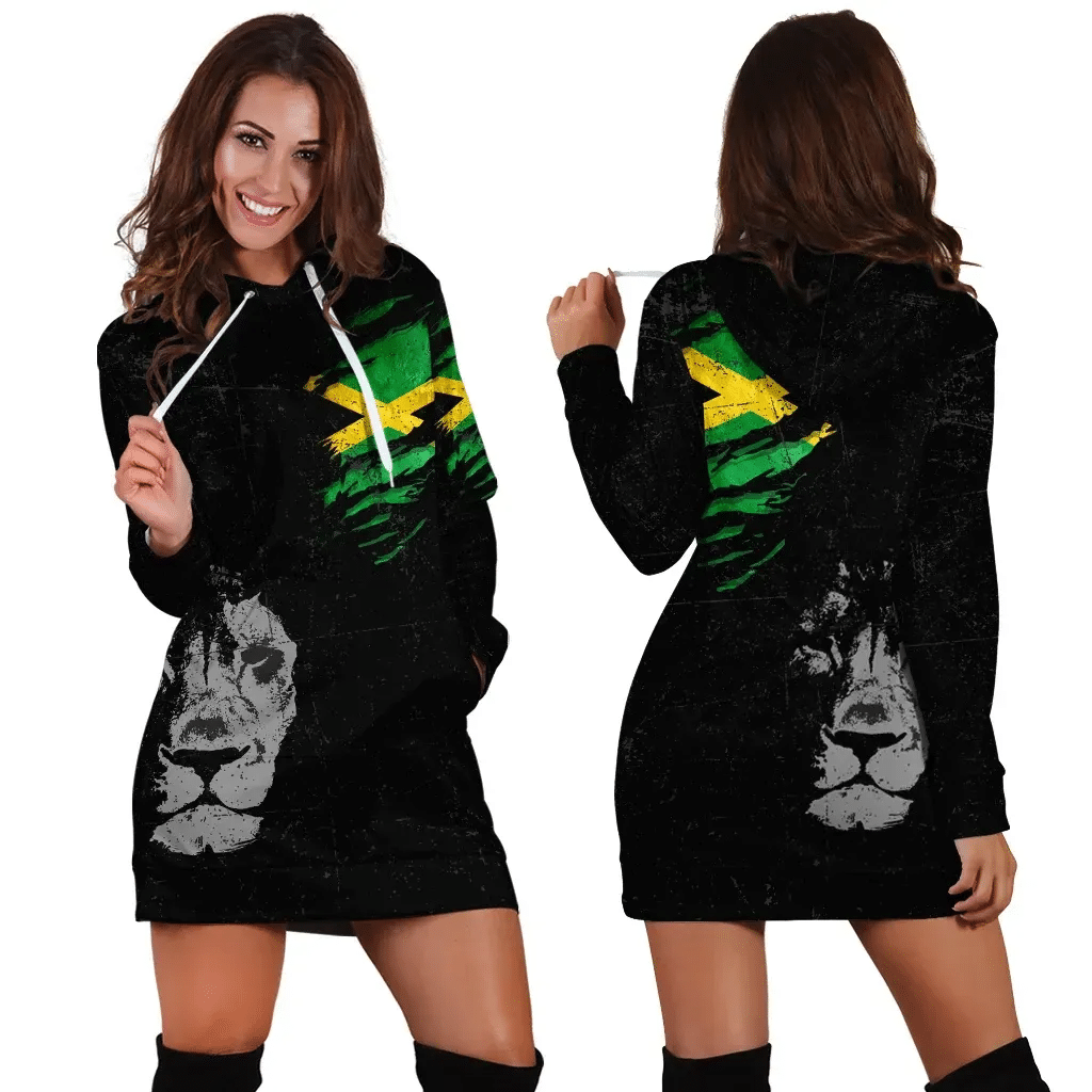 Jamaica Lion Hoodie Dress Special Grunge Style