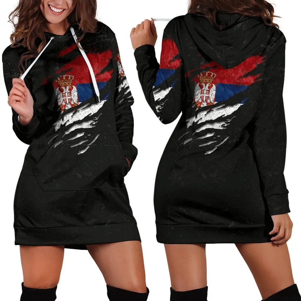 Serbia in Me Women's Hoodie Dress Special Grunge Style