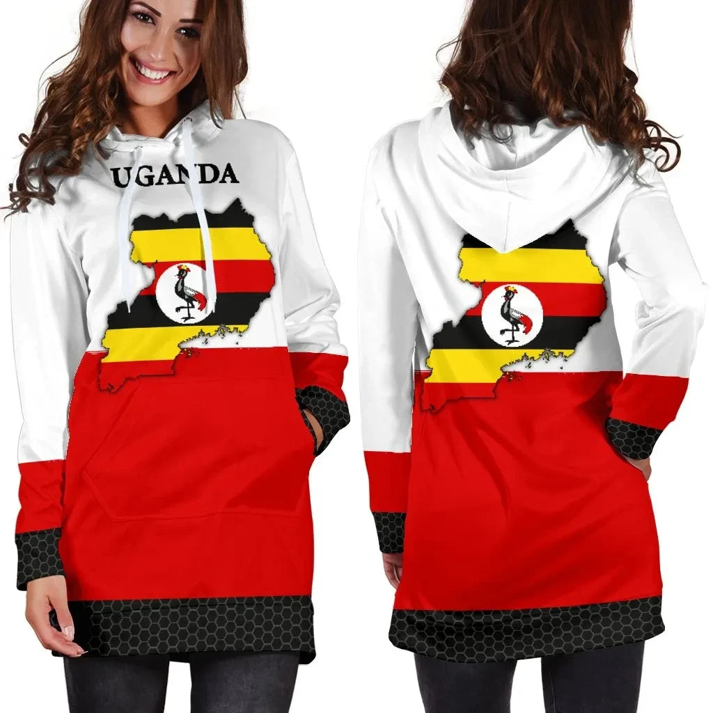 Uganda Hoodie Dress Map Women A5