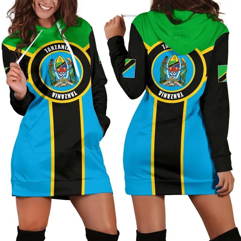 Tanzania Women's Hoodie Dress Rising Map