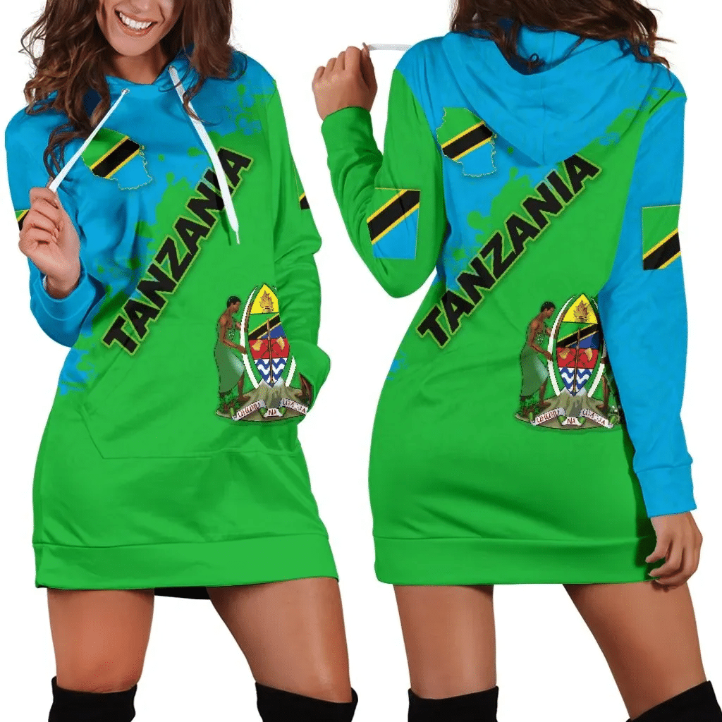 Tanzania Women Hoodie Dress Uhuru na Umoja Version