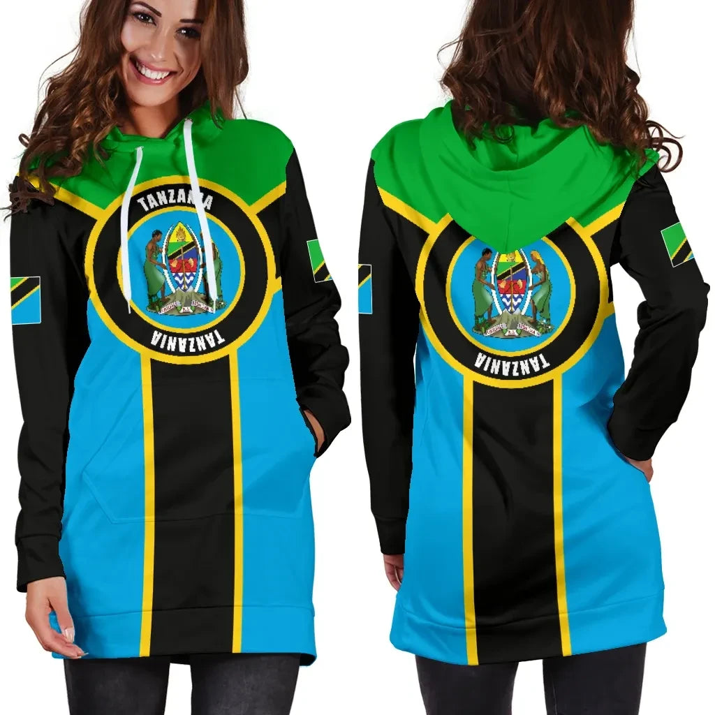 Tanzania Women's Hoodie Dress Rising Map