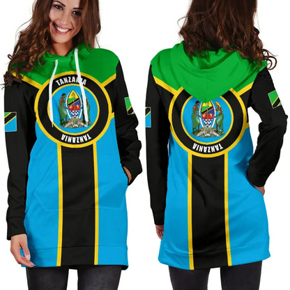 Tanzania Women's Hoodie Dress Rising Map