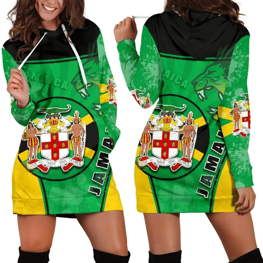 Jamaica Lion Women Hoodie Dress Circle Stripes Flag Version
