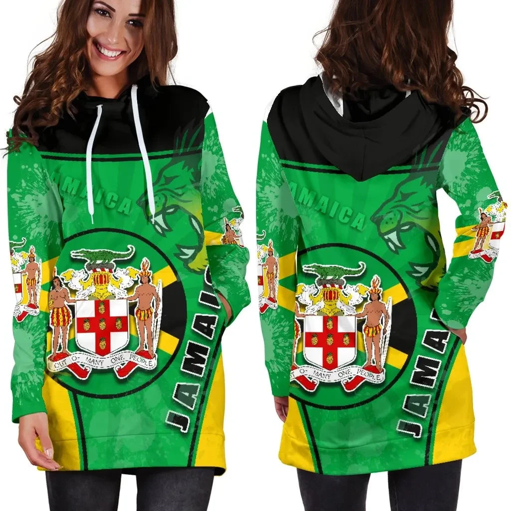 Jamaica Lion Women Hoodie Dress Circle Stripes Flag Version